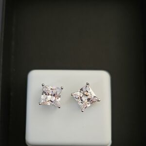 Elegant Sterling Silver Stud Earrings With 8mm Moissanite